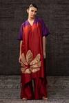 Buy_Eeda_Red Chanderi Silk Applique, Patchwork V-neck Floral Pattern Kurta With Palazzo _at_Aza_Fashions