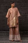 Buy_Eeda_Rose Gold Chanderi Silk Applique, Embroidery, Floral Pattern Tunic With Palazzo _at_Aza_Fashions