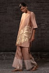 Shop_Eeda_Rose Gold Chanderi Silk Applique, Embroidery, Floral Pattern Tunic With Palazzo _Online_at_Aza_Fashions