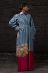 Buy_Eeda_Blue Chanderi Silk Applique Collared Floral Pattern Shirt Dress _Online_at_Aza_Fashions