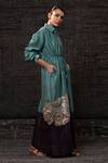 Buy_Eeda_Aqua Chanderi Silk Applique Collared Floral Pattern Shirt Dress _Online_at_Aza_Fashions