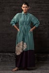 Buy_Eeda_Aqua Chanderi Silk Applique Collared Floral Pattern Shirt Dress _at_Aza_Fashions