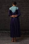 Shop_Eeda_Purple Chanderi Silk Embroidery Collared Contrast Yoke Dress _at_Aza_Fashions