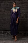 Shop_Eeda_Purple Chanderi Silk Embroidery Collared Contrast Yoke Dress _Online_at_Aza_Fashions
