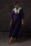 Buy_Eeda_Purple Chanderi Silk Embroidery Collared Contrast Yoke Dress _at_Aza_Fashions