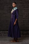 Eeda_Purple Chanderi Silk Embroidery Collared Contrast Yoke Dress _at_Aza_Fashions