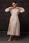 Buy_Eeda_Ivory Chanderi Silk Patchwork, Embroidery Collared Floral Pattern Dress _Online_at_Aza_Fashions