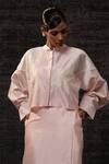 Eeda_Blush Chanderi Silk Patchwork, Embroidery Mandarin Collar Jacket With Skirt _Online_at_Aza_Fashions