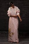 Buy_Eeda_Blush Chanderi Silk Patchwork, Embroidery Mandarin Collar Jacket With Skirt 