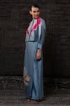 Buy_Eeda_Blue Chanderi Silk Patchwork, Embroidery, Sequins Color Block Jacket With Skirt _Online_at_Aza_Fashions