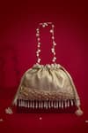Buy_Amyra_Gold Cut Work, Beads, Pearls, Tassels, Vivaah Embellished Potli - Grey _at_Aza_Fashions