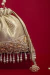 Amyra_Gold Cut Work, Beads, Pearls, Tassels, Vivaah Embellished Potli - Grey _at_Aza_Fashions