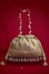Shop_Amyra_Gold Cut Work, Beads, Pearls, Tassels, Vivaah Embellished Potli - Grey _at_Aza_Fashions