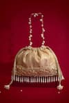 Buy_Amyra_Beige Pearls, Tassels, Lace, Beads, Crystals Vivaah Embellished Potli - _at_Aza_Fashions