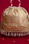 Amyra_Beige Embroidery, Pearls, Tassels, Beads, Lace Vivaah Embellished Bucket Bag - _Online_at_Aza_Fashions