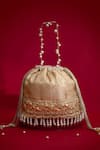 Buy_Amyra_Beige Embroidery, Pearls, Tassels, Beads, Lace Vivaah Embellished Bucket Bag - _at_Aza_Fashions