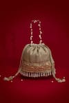 Shop_Amyra_Gray Embroidery, Pearls, Tassels, Beads Vivaah Embellished Bucket Bag - Grey _at_Aza_Fashions