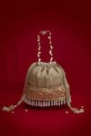 Buy_Amyra_Gray Embroidery, Pearls, Tassels, Beads Vivaah Embellished Bucket Bag - Grey _at_Aza_Fashions