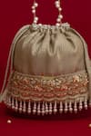 Buy_Amyra_Gray Embroidery, Pearls, Tassels, Beads Vivaah Embellished Bucket Bag - Grey 