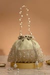 Shop_Amyra_Mint Cut Work, Pearls, Tassels, Beads Geet Brocade Embellished Potli - _at_Aza_Fashions