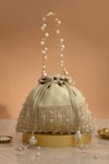 Buy_Amyra_Mint Cut Work, Pearls, Tassels, Beads Geet Brocade Embellished Potli - _at_Aza_Fashions