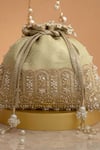 Amyra_Mint Cut Work, Pearls, Tassels, Beads Geet Brocade Embellished Potli - _at_Aza_Fashions
