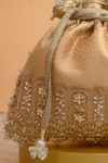 Buy_Amyra_Peach Cut Work, Pearls, Tassels, Lace Geet Brocade Embellished Potli - _Online_at_Aza_Fashions