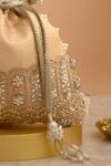 Shop_Amyra_Peach Cut Work, Pearls, Tassels, Lace Geet Brocade Embellished Potli - _Online_at_Aza_Fashions