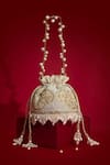 Buy_Amyra_Beige Pearls, Embroidery, Tassels, Beads Sehra Mini Potli - 