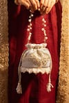 Buy_Amyra_Beige Pearls, Embroidery, Tassels, Beads Sehra Mini Potli - _at_Aza_Fashions