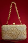 Buy_Amyra_Beige Pearls, Sequins, Embroidery Sehra Clutch - _Online_at_Aza_Fashions