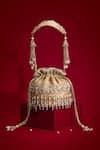 Buy_Amyra_Beige Beads, Embroidery, Pearls, Tassels, Vivaah Embellished Mini Potli - _at_Aza_Fashions