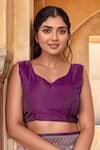 Naintara Bajaj_Purple Zari Sweetheart Neck Flower Woven Saree With Sleeveless Blouse _Online_at_Aza_Fashions