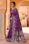 Naintara Bajaj_Purple Zari Sweetheart Neck Flower Woven Saree With Sleeveless Blouse _at_Aza_Fashions