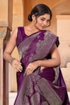 Buy_Naintara Bajaj_Purple Zari Sweetheart Neck Flower Woven Saree With Sleeveless Blouse 