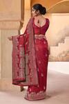 Shop_Naintara Bajaj_Red Silk Zari Sweetheart Neck Floral Woven Saree With Blouse _at_Aza_Fashions