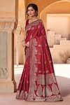 Naintara Bajaj_Red Silk Zari Sweetheart Neck Floral Woven Saree With Blouse _Online_at_Aza_Fashions