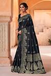 Naintara Bajaj_Black Silk, Brocade Zari Sweetheart Neck Flower Woven Saree With Blouse _at_Aza_Fashions