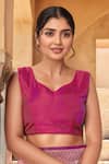 Naintara Bajaj_Pink Brocade, Silk Zari Sweetheart Neck Flower Woven Saree With Solid Blouse _Online_at_Aza_Fashions