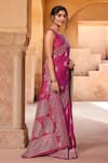 Buy_Naintara Bajaj_Pink Brocade, Silk Zari Sweetheart Neck Flower Woven Saree With Solid Blouse _Online_at_Aza_Fashions