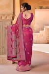 Shop_Naintara Bajaj_Pink Brocade, Silk Zari Sweetheart Neck Flower Woven Saree With Solid Blouse _at_Aza_Fashions