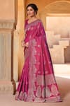 Naintara Bajaj_Pink Brocade, Silk Zari Sweetheart Neck Flower Woven Saree With Solid Blouse _at_Aza_Fashions