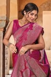 Shop_Naintara Bajaj_Pink Brocade, Silk Zari Sweetheart Neck Flower Woven Saree With Solid Blouse 