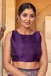 Naintara Bajaj_Purple Brocade, Silk Zari Boat Neck Floret Woven Saree With Sleeveless Blouse _Online_at_Aza_Fashions