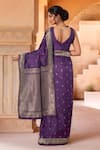 Shop_Naintara Bajaj_Purple Brocade, Silk Zari Boat Neck Floret Woven Saree With Sleeveless Blouse _at_Aza_Fashions
