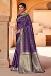 Shop_Naintara Bajaj_Purple Brocade, Silk Zari Boat Neck Floret Woven Saree With Sleeveless Blouse _Online_at_Aza_Fashions