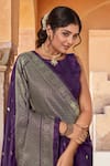 Buy_Naintara Bajaj_Purple Brocade, Silk Zari Boat Neck Floret Woven Saree With Sleeveless Blouse 
