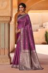 Naintara Bajaj_Purple Brocade, Silk Zari Boat Neck Flora Woven Saree With Sleeveless Blouse _at_Aza_Fashions