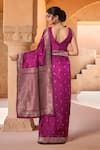 Shop_Naintara Bajaj_Purple Brocade, Silk Zari Boat Neck Flora Woven Saree With Sleeveless Blouse _at_Aza_Fashions
