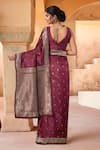 Shop Naintara Bajaj Maroon Brocade, Silk Zari Boat Neck Flora Woven Saree With Blouse at Aza Fashions Shop_Naintara Bajaj_Maroon Brocade, Silk Zari Boat Neck Flora Woven Saree With Blouse _at_Aza_Fashions